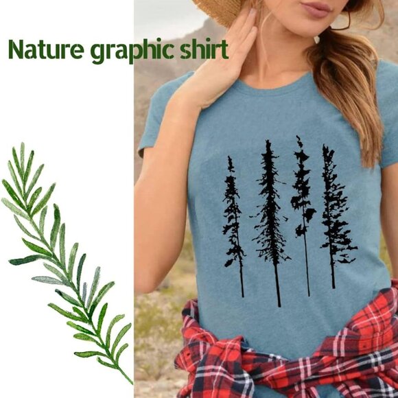 Funny Graphic Women Skinny Pine Tree Shirt Summer Hiking Camping Athletic Tees N - Picture 3 of 6